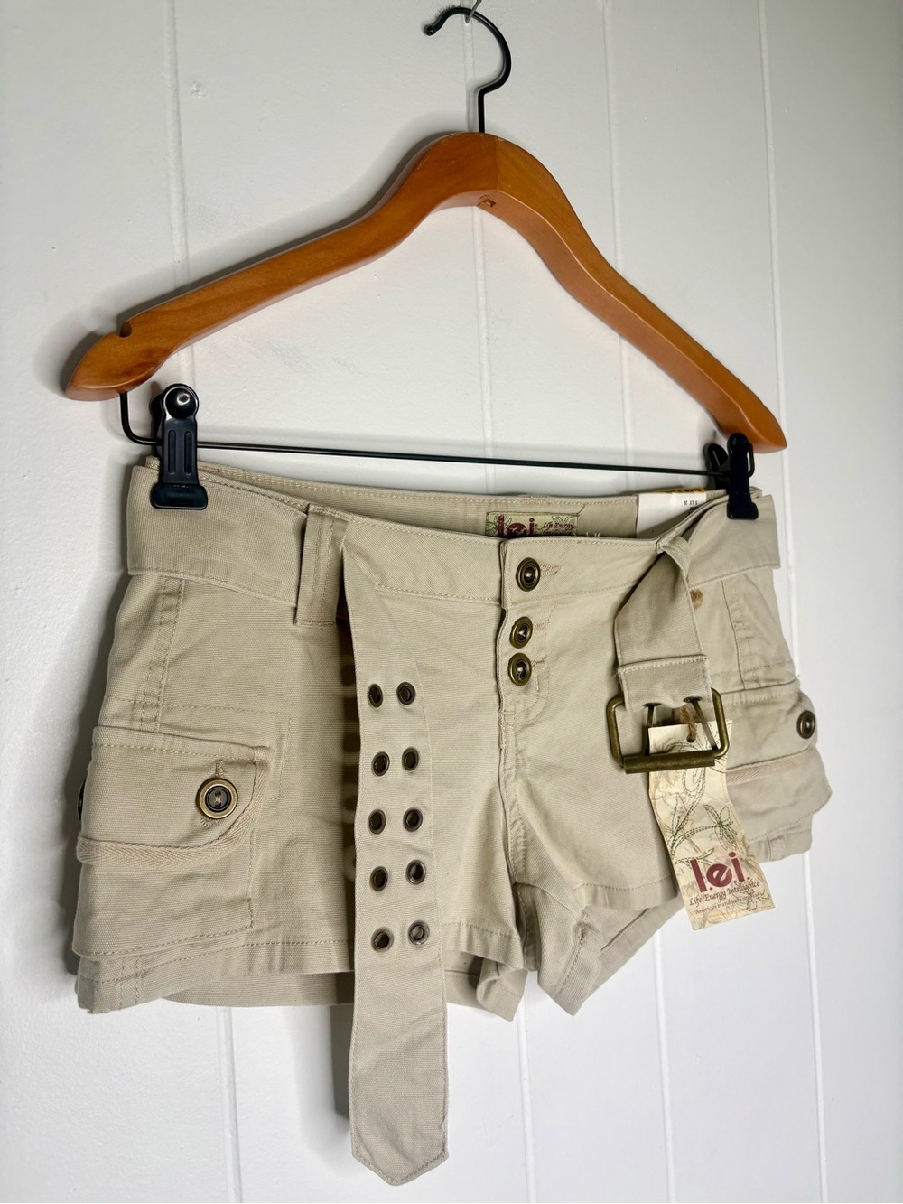 VINTAGE Y2K Dead stock lei Micro Shorts Short Shorts Cargo Utility Belted Girly - Picture 2 of 9
